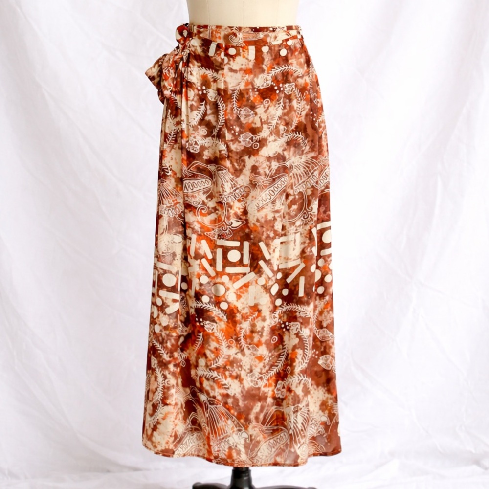 Vintage Passports Of Pier 1 Imports Wrap Skirt Large Abstract Tribal Batik Boho